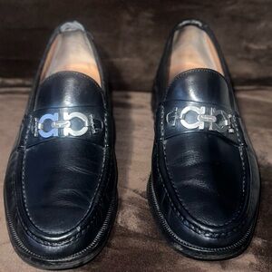 Salvatore Ferragamo Black Leather Slip-On Loafers